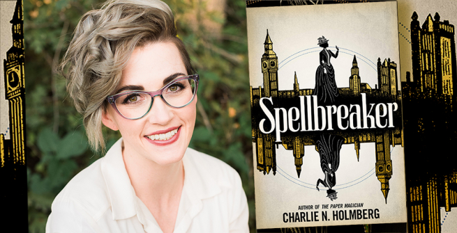 Author Charlie N. Holmberg and her latest book, Spellbreaker