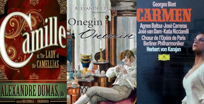 Collage of great operas adapted from classic books