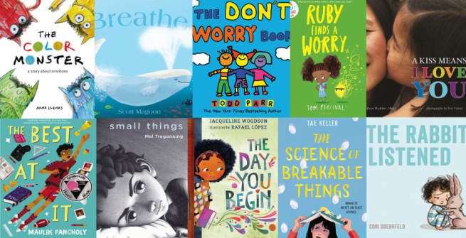 Collage of bibliotherapeutic books for kids