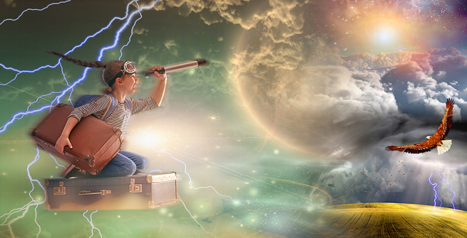 Young person in time travel adventure