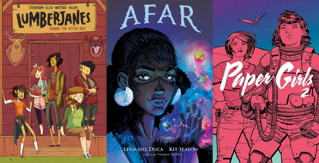 3 comic book covers featuring women