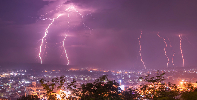 Extreme weather - lightning over a city