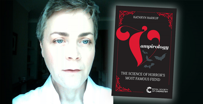 Author Kathryn Harkup and her latest book, Vampirology