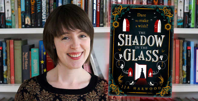 Author JJA Harwood and her debut novel, The Shadow in the Glass