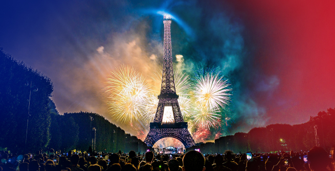 the Eiffel tower with fireworks