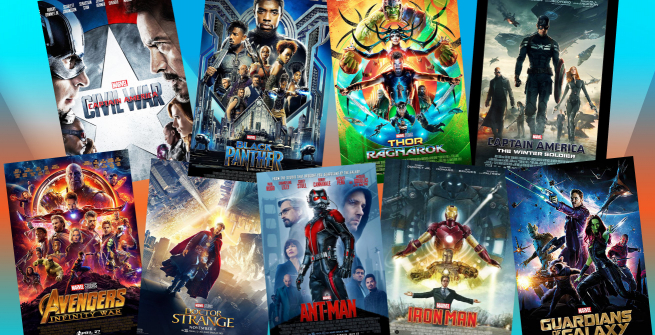 Collage of films adapted from comic books