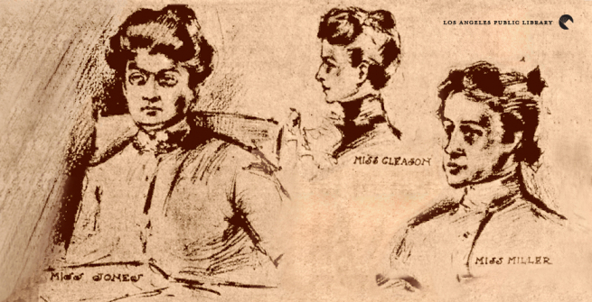 Illustration of the three women heading the library. Los Angeles Herald, March 1903