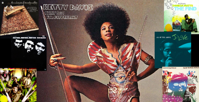 Collage of albums by African Americans available on Freegal and hoopla