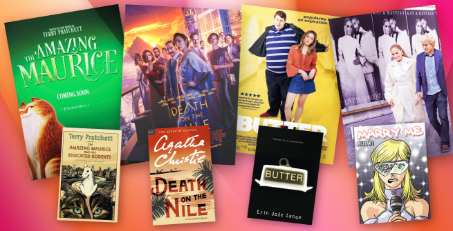 Collage of books and their movie adaptations