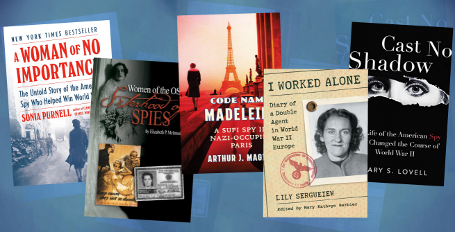 Collage of books about female spies during World War II