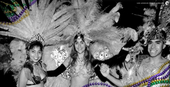 Olvera Street Mardi Gras revelers