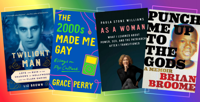 Collage of four books about LGBTQIA experience