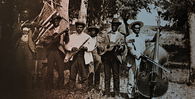 Band performing in Texas for Emancipation Day, 1900