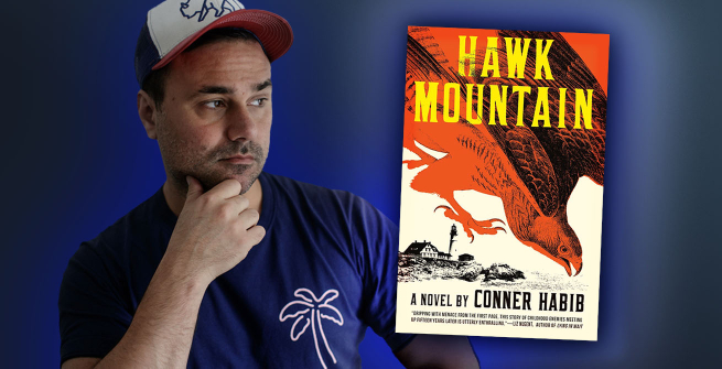 Author Conner Habib and his debut novel, Hawk Mountain