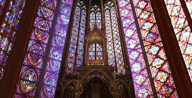 Inside of a medieval church, close-up of a church sanctuary