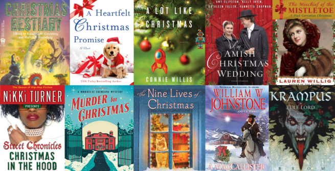 Collage of books with uncoventional Christmas themes