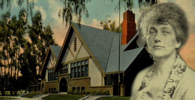 Eleanor Brodie Jones in front of the Hollywood Branch Library
