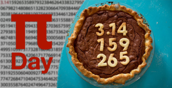Pi Day. Pie with digits reading 3.14159265 on it