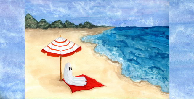 Ghost on the Beach. Watercolor and gouache on watercolor paper, 2021