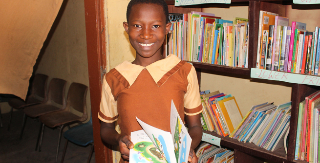 Girl in a library in Africa
