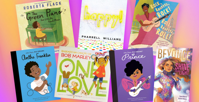 Collage of books about Black musicians