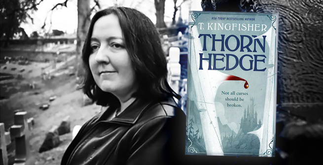 Author T. Kingfisher and her latest book, Thornhedge