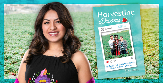 Author Erica Alfaro and her motivational book, Harvesting Dreams