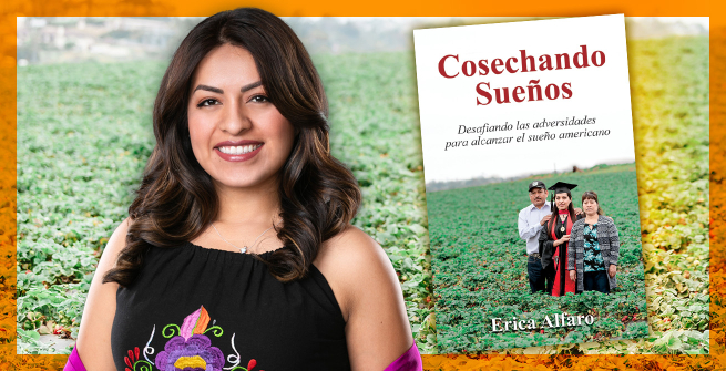 La autora Erica Alfaro y su libro motivacional, Harvesting Dreams