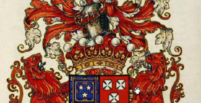 Groovy, complicated heraldic achievement