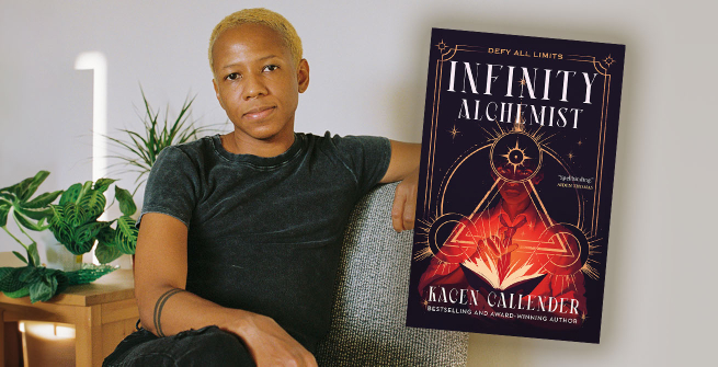 Author Kacen Callender and their latest novel, Infinity Alchemist