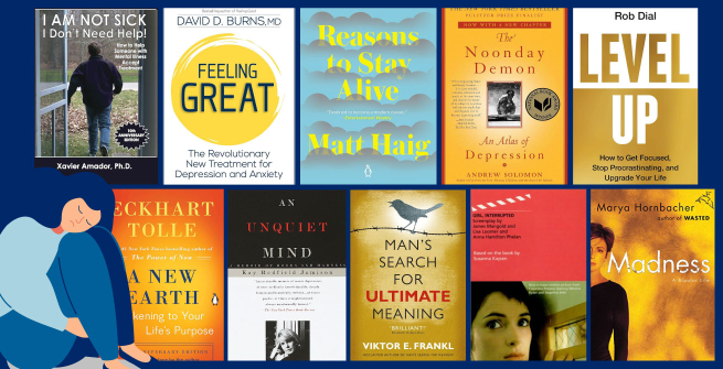 Collage of books on mental health
