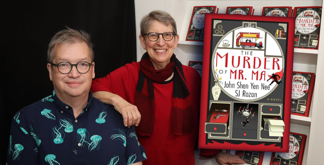 Authors John Shen Yen Nee and SJ Rozan and their novel, The Murder of Mr. Ma