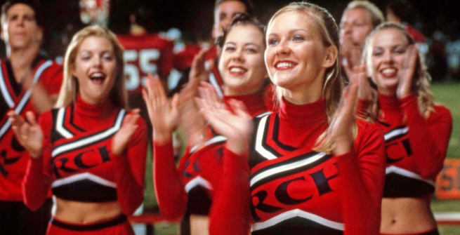 Cheerleaders in red outfits