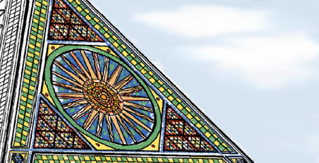 color drawing of Central Library pyramid