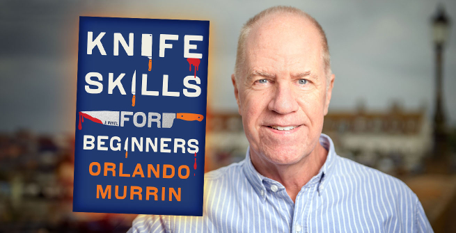 Author Aimee Pokwatka and his first novel, Knife Skills For Beginners