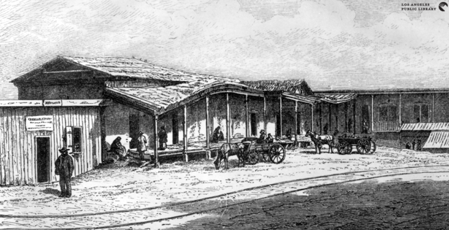 Drawing of a scene from Chinatown, Los Angeles 