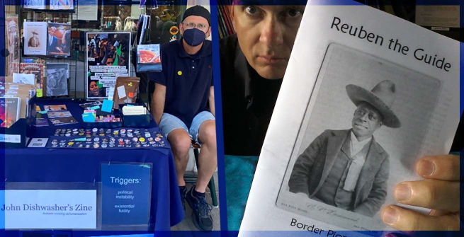 Zine author, John Dishwasher and his zine, Reuben the Guide