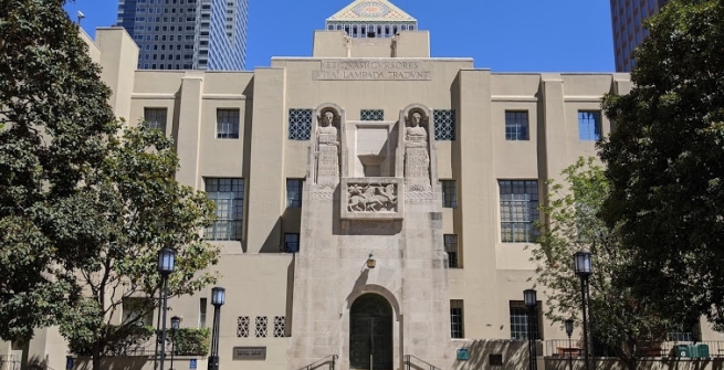 Los Angeles Public Library - Central Library West Entrance. Architect Bertram Grosvenor Goodhue. Photo credit: Mark Sugiarto