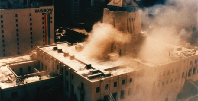 Aerial view of fire, April 29,1986