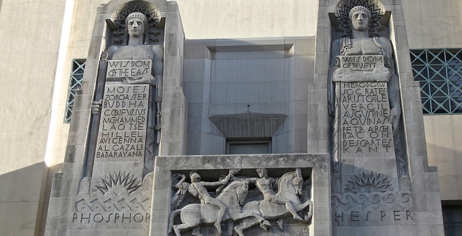 Sculptures in front of the library