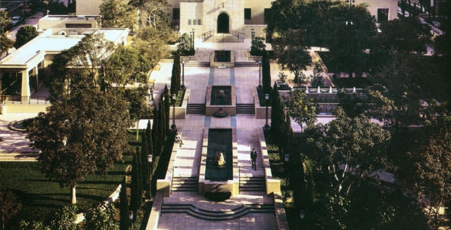 View of Central Library and the Maguire Gardens