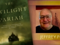 left side is the twilight pariah book cover a green background with a black house in the foreground. right side is a full profile picture of the author, male, middle aged, white, bald, smiling, wearing glasses in a black t-shirt