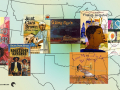 Collage of featured books on the map of United States