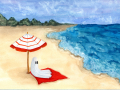 Ghost on the Beach. Watercolor and gouache on watercolor paper, 2021