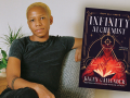 Author Kacen Callender and their latest novel, Infinity Alchemist. Photo of author: Bella Porter Author Kacen Callender and their latest novel, Infinity Alchemist