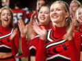 Cheerleaders in red outfits