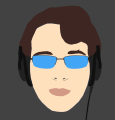 man with headphones and blue sunglasses