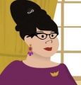 illustration of a woman in a purple dress with a brunette beehive hairdo
