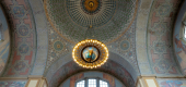 Globe chandelier located in the Central Library rotunda