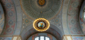 A chandelier in the Rotunda at Central Library